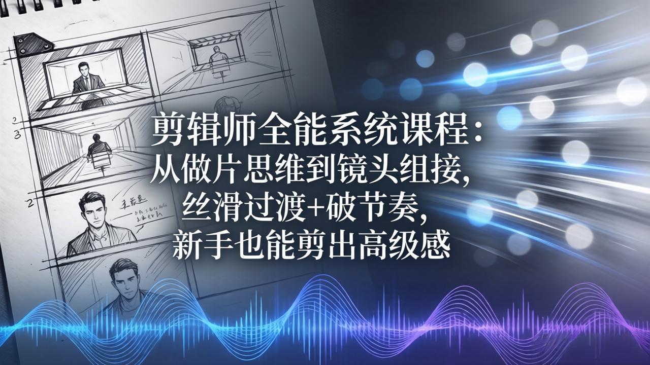 剪辑师全能系统课程：从剪辑思维到镜头组接，实现丝滑过渡与节奏突破，即使是新手也能剪出高级感。